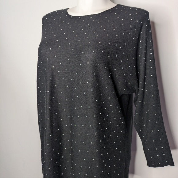 ✨3/$15 INC International Concepts Black Rhinestone Long Sleeve Sweater 1X - Picture 3 of 8